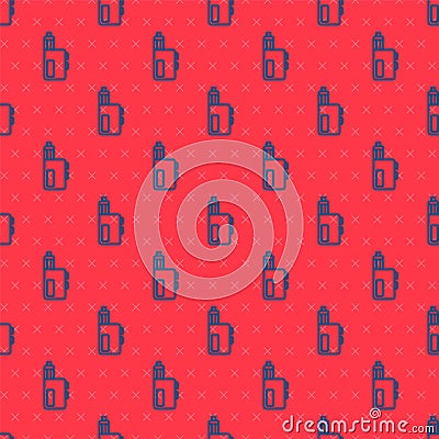 Blue line Vape mod device icon isolated seamless pattern on red background. Vape smoking tool. Vaporizer Device. Vector Stock Photo