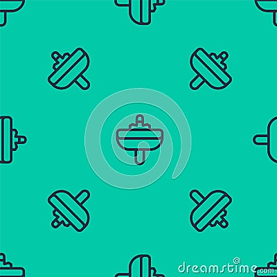 Blue line Washbasin with water tap icon isolated seamless pattern on green background. Vector Vector Illustration