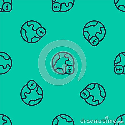 Blue line World news icon isolated seamless pattern on green background. Breaking news, world news tv. Vector Vector Illustration