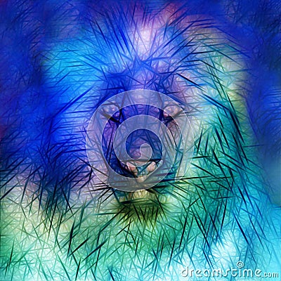 Blue Lion abstract art portrait Stock Photo