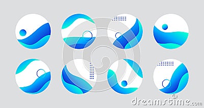 Blue liquid highlight story cover icons for social media. Vector abstract circle icons for instagram highlights Vector Illustration
