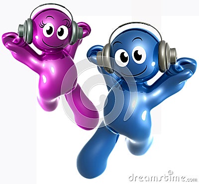 Blue little funny icon listening to music Cartoon Illustration