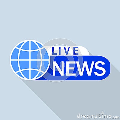 Blue live global news logo, flat style Vector Illustration