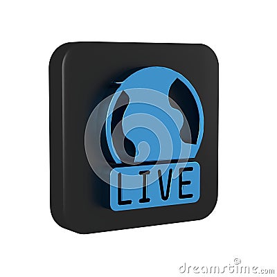 Blue Live report icon isolated on transparent background. Live news, hot news. Black square button. Stock Photo