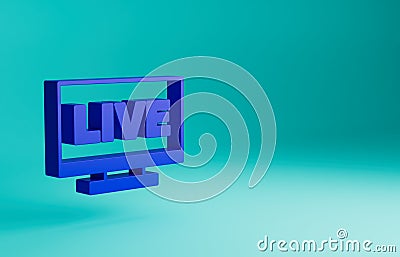 Blue Live streaming online videogame play icon isolated on blue background. Minimalism concept. 3D render illustration Cartoon Illustration