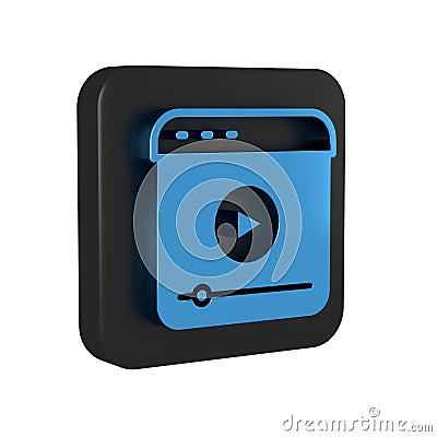 Blue Live streaming online videogame play icon isolated on transparent background. Black square button. Stock Photo