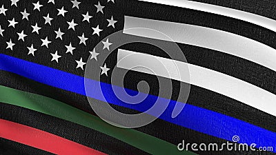Blue lives matter. United States of America national flag blowing in the wind for 4th of July or Independence Day. Official Cartoon Illustration