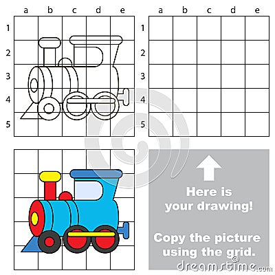 Blue Locomotive. Copy the image using grid. Vector Illustration