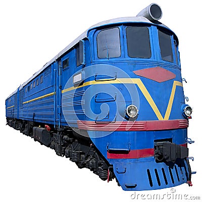 Blue locomotive in perspective Stock Photo