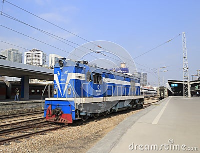 Blue locomotive Editorial Stock Photo