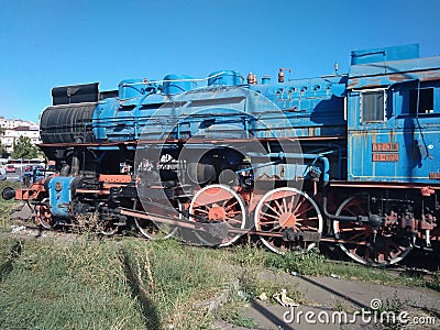 Blue Locomotive of Blue train, Museum Exhibit. Former, obsolete in Belgrade, Serbia. Editorial Stock Photo