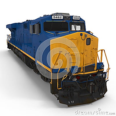 Blue locomotive on white. 3D illustration Cartoon Illustration