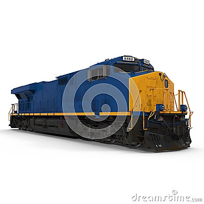 Blue locomotive on white. 3D illustration Cartoon Illustration