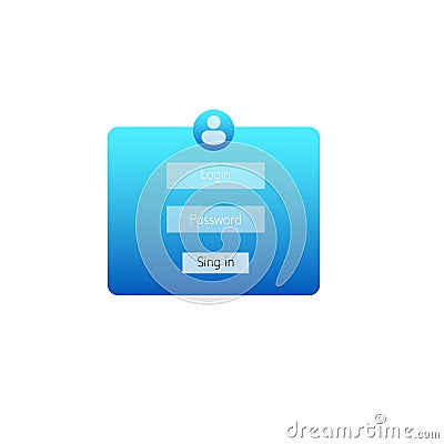 Blue login box with user icon and input fields for password authentication access Vector Illustration