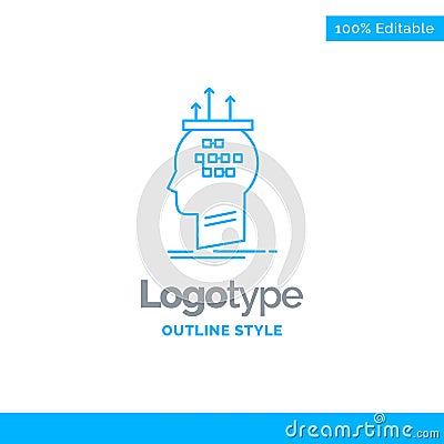 Blue Logo design for Algorithm, brain, conclusion, process, thin Vector Illustration
