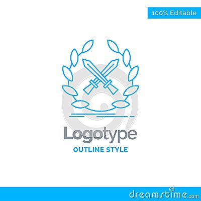 Blue Logo design for battle, emblem, game, label, swords. Busine Vector Illustration