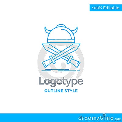 Blue Logo design for battle, emblem, viking, warrior, swords. Bu Vector Illustration