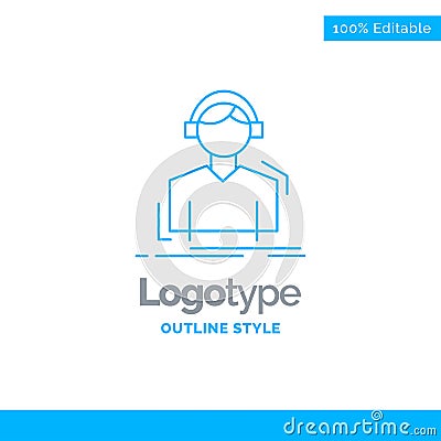 Blue Logo design for Engineer, headphones, listen, meloman, musi Vector Illustration