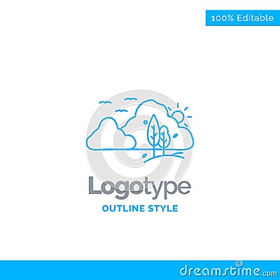 Blue Logo design for mountain, landscape, hill, nature, tree. Bu Vector Illustration