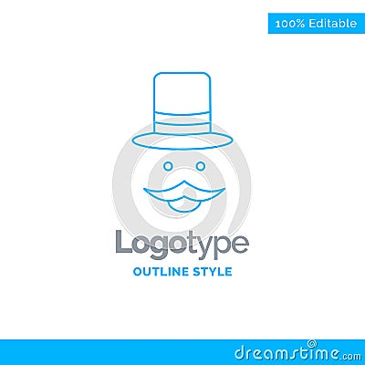 Blue Logo design for moustache, Hipster, movember, hat, men. Bus Vector Illustration