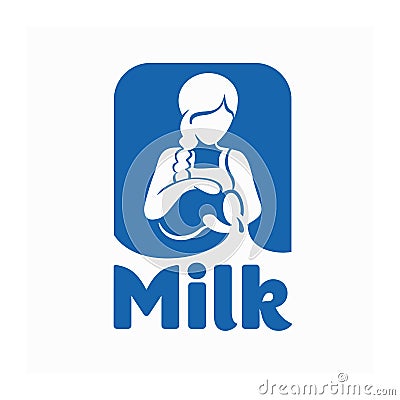 Blue logo girl with a jug of milk Vector Illustration