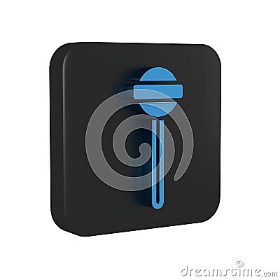 Blue Lollipop icon isolated on transparent background. Food, delicious symbol. Black square button. Stock Photo