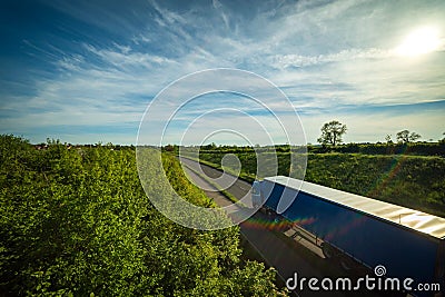 Blue lorry truck on uk motorway road in england Stock Photo
