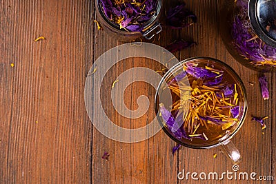 Blue lotos, Nymphaea caerulea hot tea Stock Photo