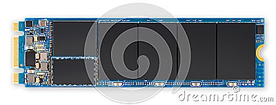 blue M2 SSD flash hdd hard disc drive memory computer isolated white background. pc hardware componet data storage electronics Stock Photo