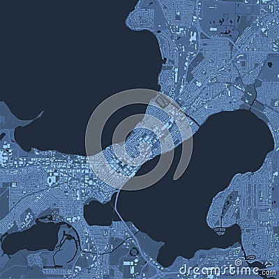 Blue Madison map, Wisconsin, detailed municipality map. skyline panorama. Decorative graphic tourist map of Madison territory. Vector Illustration