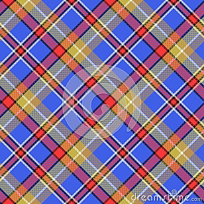 Blue madras diagonal plaid pixeled seamless pattern Vector Illustration