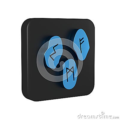 Blue Magic runes icon isolated on transparent background. Black square button. Stock Photo