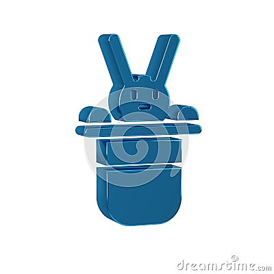 Blue Magician hat and rabbit icon isolated on transparent background. Magic trick. Mystery entertainment concept. Stock Photo
