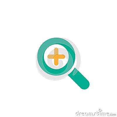 Blue magnifier with plus sign isolated on white. Magnifying glass icon. Zoom button for web pages. Vector Illustration