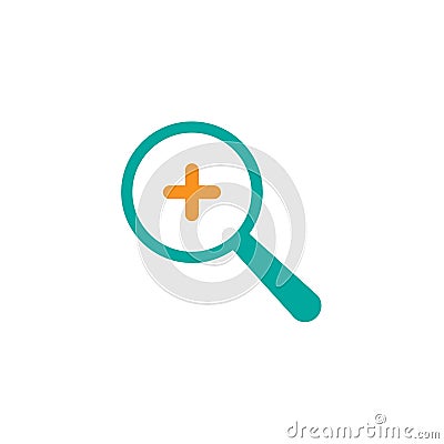 Blue magnifier with plus sign isolated on white. Magnifying glass icon. Zoom button for web pages Cartoon Illustration