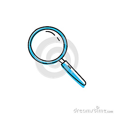 Blue magnifying loupe hand drawn icon Vector Illustration