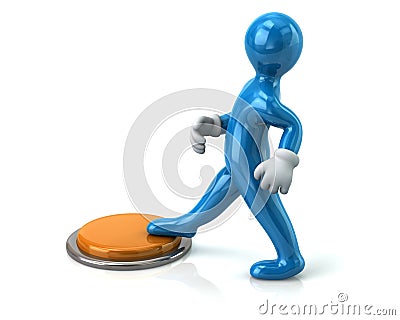 Blue man and orange button Stock Photo