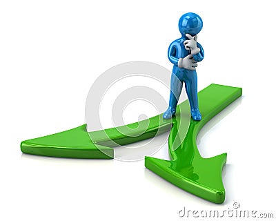 Blue man stands choosing his way Cartoon Illustration