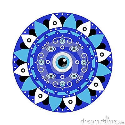 Blue mandala evil eye, greek amulet against evil eye Vector Illustration