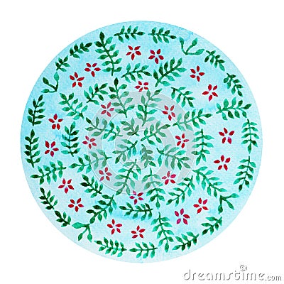Blue mandala symbol concept, flower floral, watercolor painting Cartoon Illustration