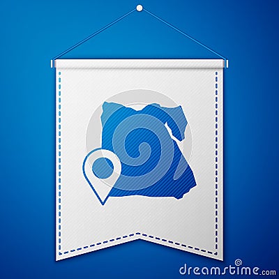 Blue Map of Egypt icon isolated on blue background. White pennant template. Vector Vector Illustration