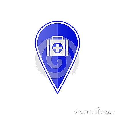 Blue map pointer with first aid kit. Vector illustration Vector Illustration