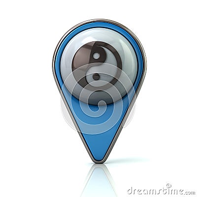 Blue map pointer with Yin Yang icon Cartoon Illustration