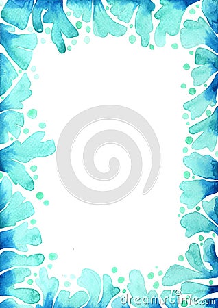 Blue marine coral frame watercolor hand painting Stock Photo