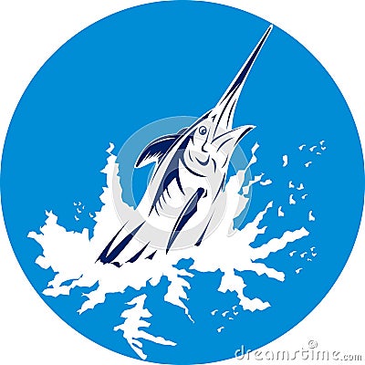 Blue marlin jumping Cartoon Illustration