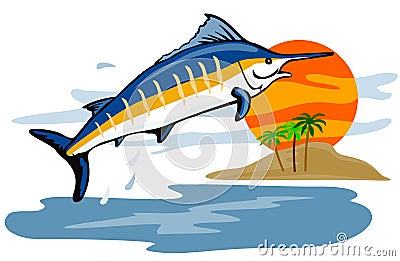 Blue marlin leaping Stock Photo