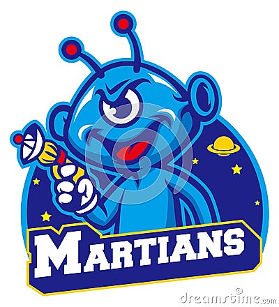 Blue martian hold a laser gun Vector Illustration