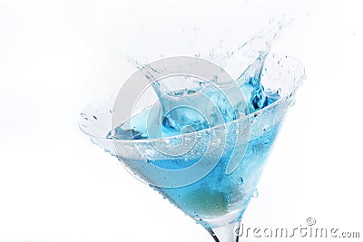 Blue Martini, Cocktail with Olive Splash Stock Photo