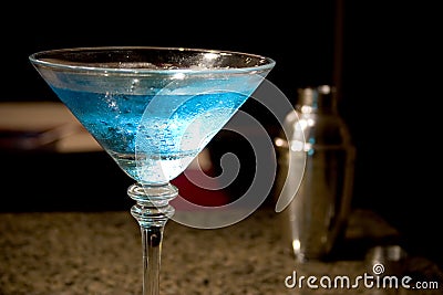 Blue Martini and shaker Stock Photo