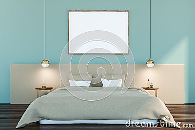 Blue master bedroom, horizontal poster Stock Photo